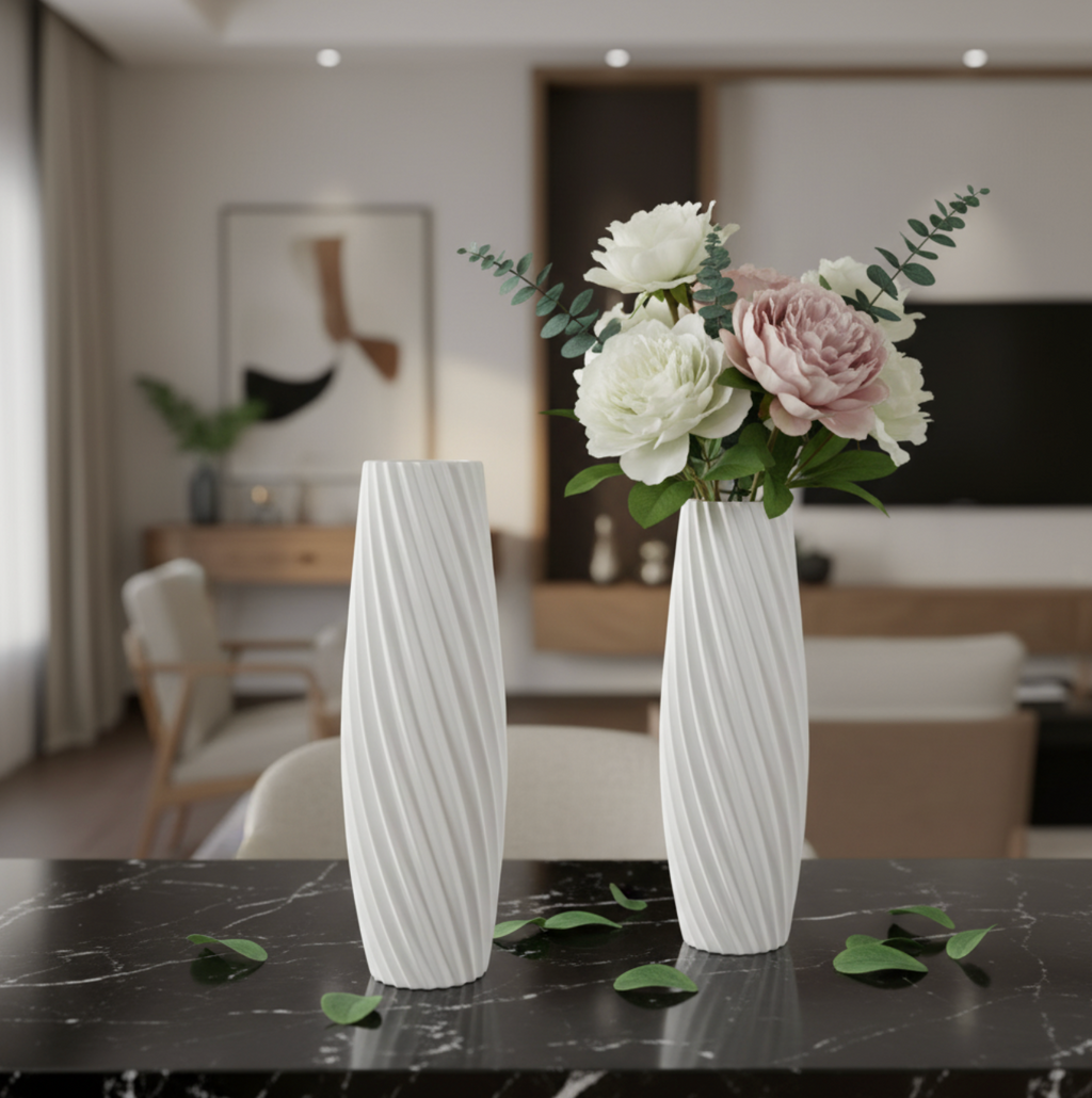 Modern Nordic White Twisted Texture Plastic Vase